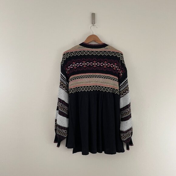 Free People Cozy Cottage Knit Tunic Sweater in Black Combo Size Small - Picture 2 of 7